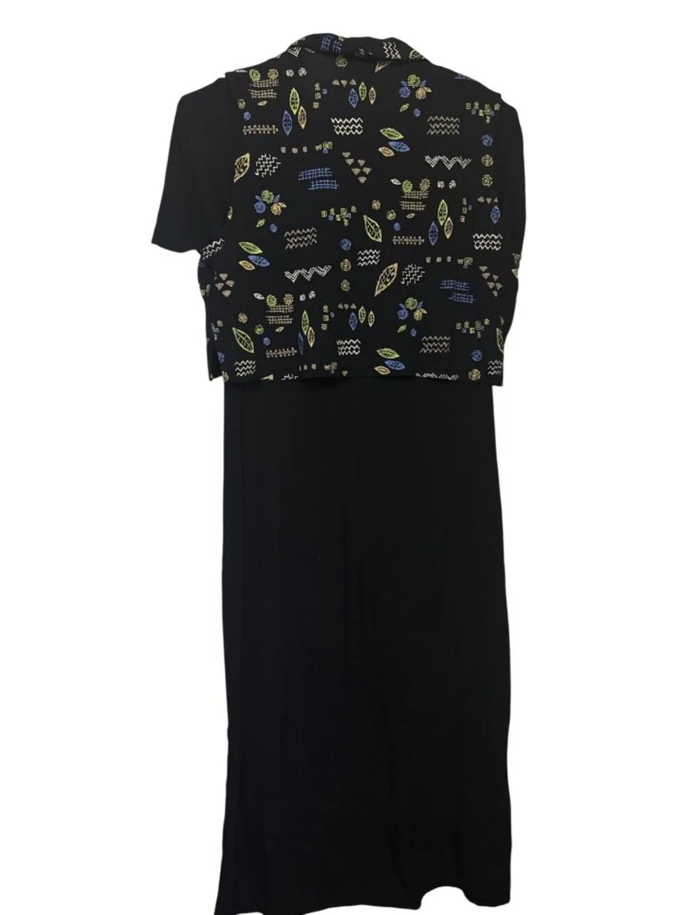 Notations Womens Black Midi Dress With Patterned Button Down Vest Size M - Picture 4 of 14